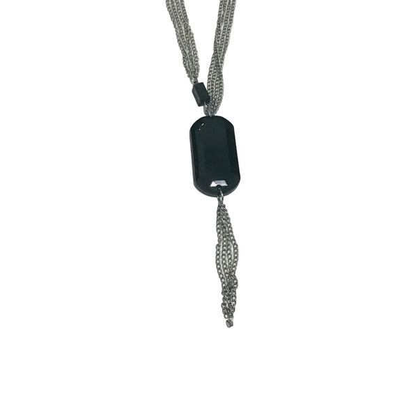 Silver colored and black long necklace - Picture 2 of 4